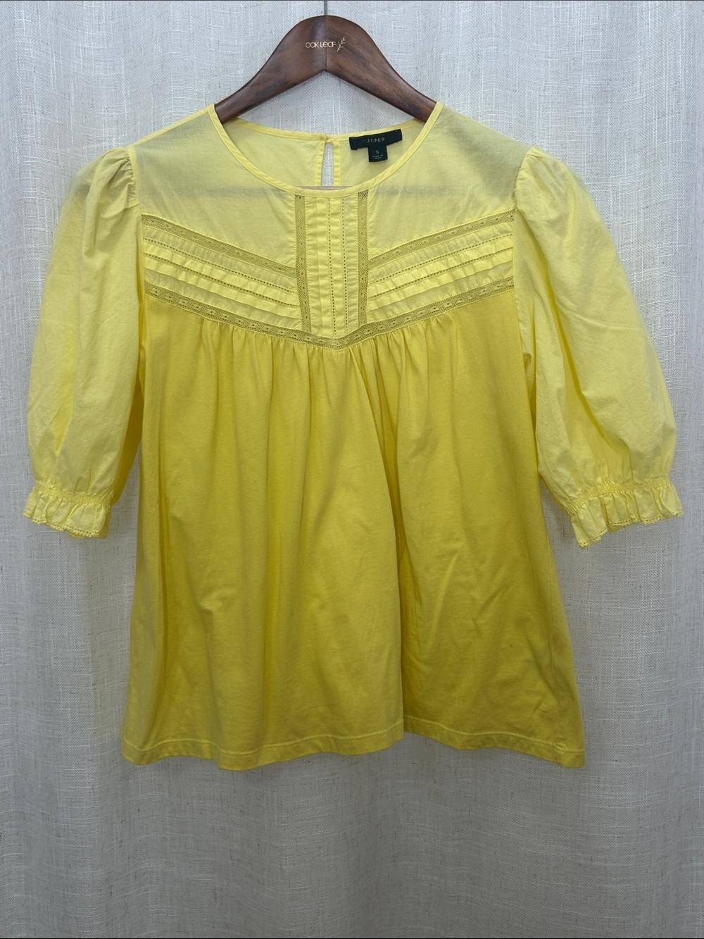 J. Crew Yellow Pintuck Peasant Short Sleeve Blouse Size Small